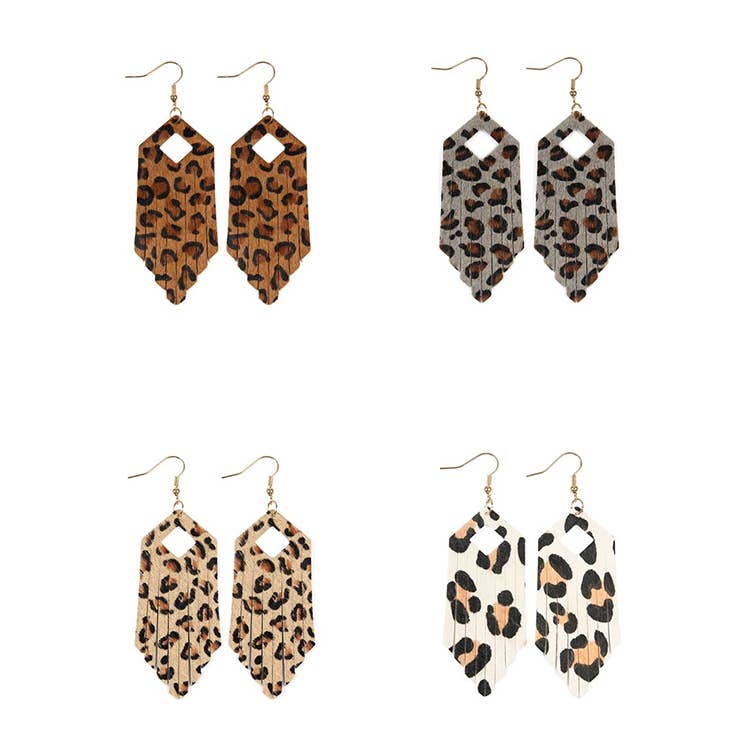 Pu Pendientes De Flecos De Cuero Geometría Cuero Leopardo De Pu Pendientes De Flecos De Cuero Geometría Cuero Leopardo De